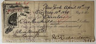 Five (5) 19th Century Bank Checks