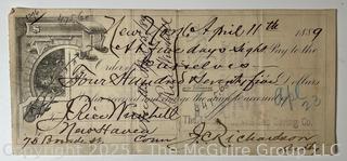 Five (5) 19th Century Bank Checks