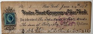 Five (5) 19th Century Bank Checks