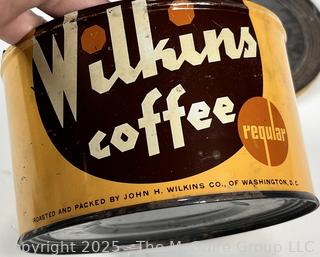 Wilkins Coffee Can with Keywind Lid Packed by John H Wilkins in Washington DC and Vintage Men's Dress Socks, New with Tags