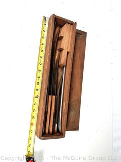 Vintage Set of Babbitt Bearing Steel Scrapers in Original Custom Made Wooden Box. Automotive Tools
