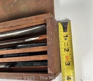 Vintage Set of Babbitt Bearing Steel Scrapers in Original Custom Made Wooden Box. Automotive Tools
