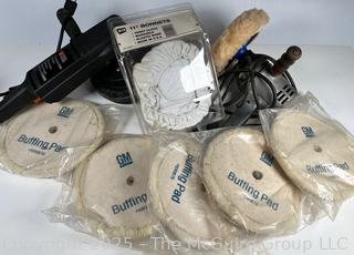 Two (2) Corded Polishers (7" and 9") and Five (5) GM 9" Diameter Buffing Pads 