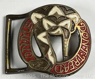 Collection Including 5 Large Belt Buckles, Klein Pocket Knife, Whistle and Pinbacks