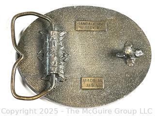 Collection Including 5 Large Belt Buckles, Klein Pocket Knife, Whistle and Pinbacks