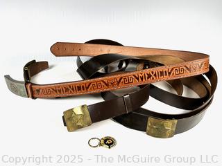 50th Anniversary CIA Key Chain and NOS Grouping of Leather Men's Belts w/ Buckles: Mexico, Russia