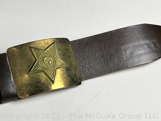 50th Anniversary CIA Key Chain and NOS Grouping of Leather Men's Belts w/ Buckles: Mexico, Russia