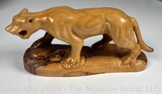 Carved Olivewood Figure of Large Puma-like Cat