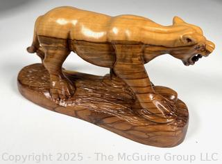 Carved Olivewood Figure of Large Puma-like Cat