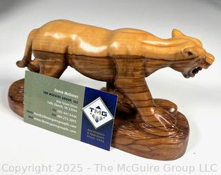 Carved Olivewood Figure of Large Puma-like Cat