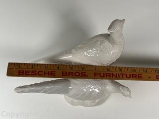 Pair of white ceramic ground birds