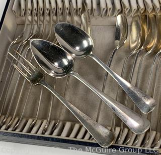 Set of .833 Sterling Silver Forks and Spoons. Flatware by Dutch Silver Smith Zaanlandse Zilversmederijen in Box. 915 grams