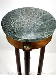 Round Pedestal Green Marble Top Table or Stand.  11" x 31 1/2"