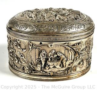 Dutch .833 Sterling Silver Embossed Oval Biscuit Tin Box.  232 grams