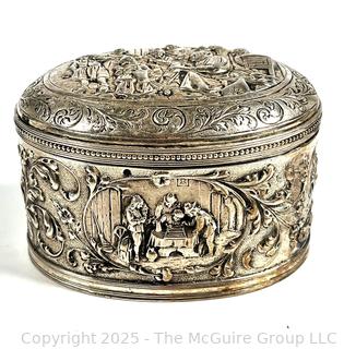 Dutch .833 Sterling Silver Embossed Oval Biscuit Tin Box.  232 grams