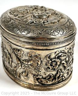 Dutch .833 Sterling Silver Embossed Oval Biscuit Tin Box.  232 grams