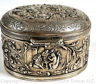 Dutch .833 Sterling Silver Embossed Oval Biscuit Tin Box.  232 grams