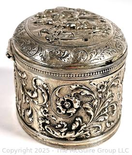 Dutch .833 Sterling Silver Embossed Oval Biscuit Tin Box.  232 grams