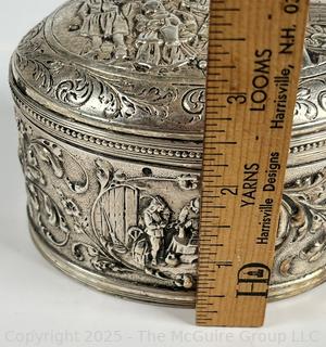 Dutch .833 Sterling Silver Embossed Oval Biscuit Tin Box.  232 grams