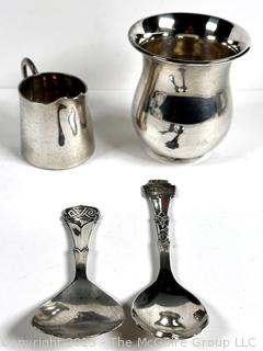 Four (4) Pieces of Dutch 90 Silver Including Spoons, Cup and Holder.  179 grams