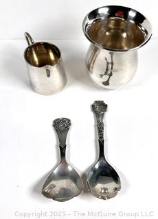 Four (4) Pieces of Dutch 90 Silver Including Spoons, Cup and Holder.  179 grams