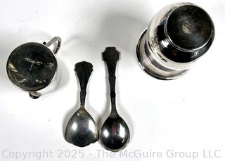 Four (4) Pieces of Dutch 90 Silver Including Spoons, Cup and Holder.  179 grams