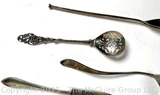 Collection of Sterling Silver Items Including Vase, Spoon, Butter Knife, Serving Fork and Ice Tea Spoon Straw.  