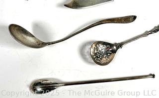 Collection of Sterling Silver Items Including Vase, Spoon, Butter Knife, Serving Fork and Ice Tea Spoon Straw.  