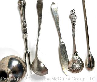 Collection of Sterling Silver Items Including Vase, Spoon, Butter Knife, Serving Fork and Ice Tea Spoon Straw.  