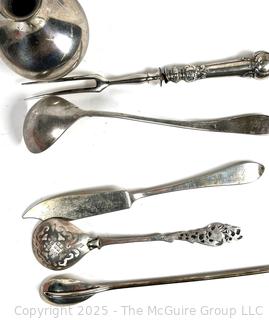 Collection of Sterling Silver Items Including Vase, Spoon, Butter Knife, Serving Fork and Ice Tea Spoon Straw.  