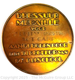 Dutch 1932 Bronze Art Deco Equestrian Dressage Medal in Honor of Jan Hermannus van Reede, Winner in 1928 Olympics. 60mm