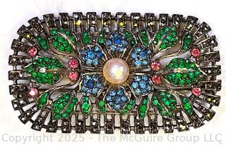 Victorian Sterling Silver Filigree with Bohemian Czech Glass Brooch 