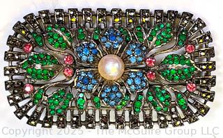 Victorian Sterling Silver Filigree with Bohemian Czech Glass Brooch 