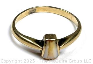 Victorian 14KT Gold "Milk Tooth" Ring with Note that Reads "Mom's Tooth Worn as Ring by Aunt Schroder Johns from Grandma". Size 4