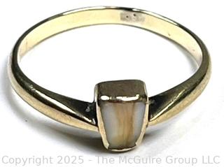 Victorian 14KT Gold "Milk Tooth" Ring with Note that Reads "Mom's Tooth Worn as Ring by Aunt Schroder Johns from Grandma". Size 4