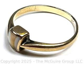 Victorian 14KT Gold "Milk Tooth" Ring with Note that Reads "Mom's Tooth Worn as Ring by Aunt Schroder Johns from Grandma". Size 4