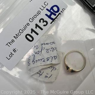 Victorian 14KT Gold "Milk Tooth" Ring with Note that Reads "Mom's Tooth Worn as Ring by Aunt Schroder Johns from Grandma". Size 4