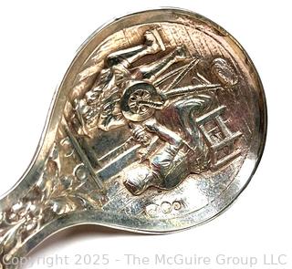 Dutch 833 Sterling Silver Repousse Decorative Serving Spoon. Circa 1927. 18 grams