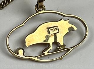 14KT Yellow Gold Egyptian Bird Pendant on Chain 
