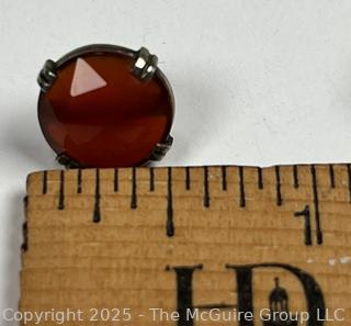 Faceted Cabochon Carnelian Gemstones Mounted in Sterling Silver Earrings. 