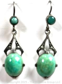 Sterling Silver with Stone and Marcasite Detail Dangle Earrings