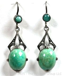 Sterling Silver with Stone and Marcasite Detail Dangle Earrings