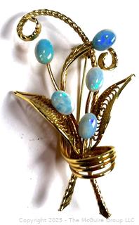 Gold Plated Flower Brooch with Opals