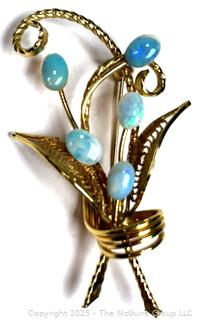 Gold Plated Flower Brooch with Opals