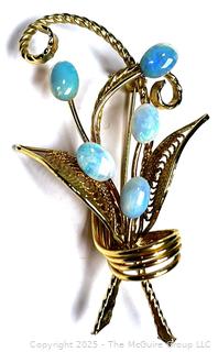 Gold Plated Flower Brooch with Opals