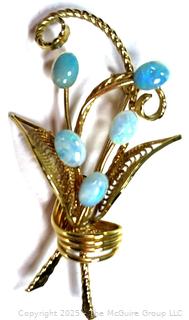 Gold Plated Flower Brooch with Opals