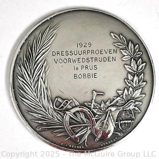 1929 Dutch Equestrian .833 Silver Medal in Dressage 1st Place. "Bobbie". 50mm 46 grams