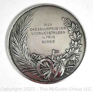 1929 Dutch Equestrian .833 Silver Medal in Dressage 1st Place. "Bobbie". 50mm 46 grams