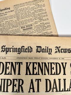 Springfield Daily News Newspaper of President Kennedy’s Assassination in 1963