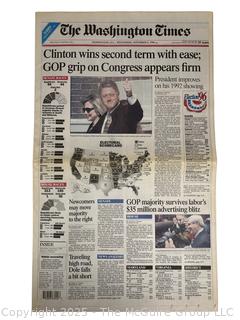 The Washington Times Newspaper featuring President Clinton’s Second Term Victory in 1996